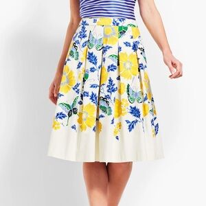 Talbots Pleated A line Skirt Floral Butterfly Preppy Old Money Easter Spring